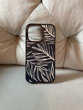 Casetify Black Phone Case with White Leaf Design